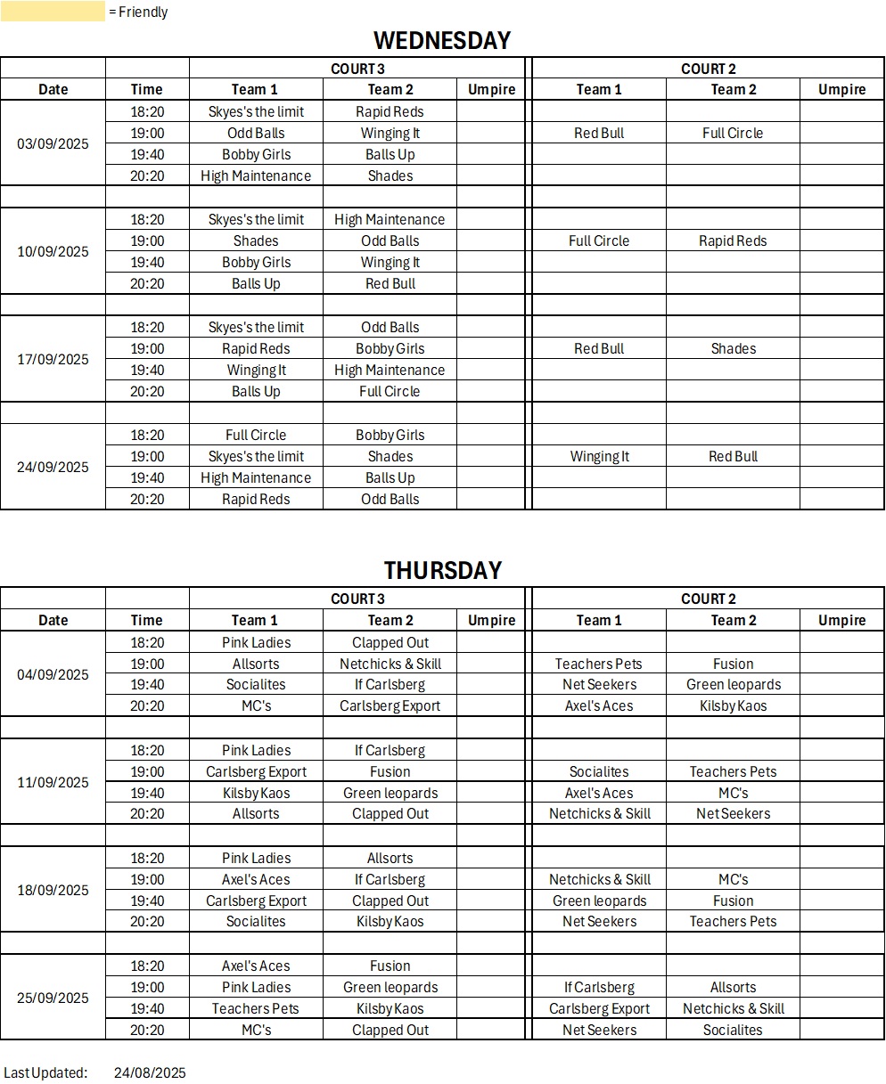 Fixtures Sep 24-08-2025